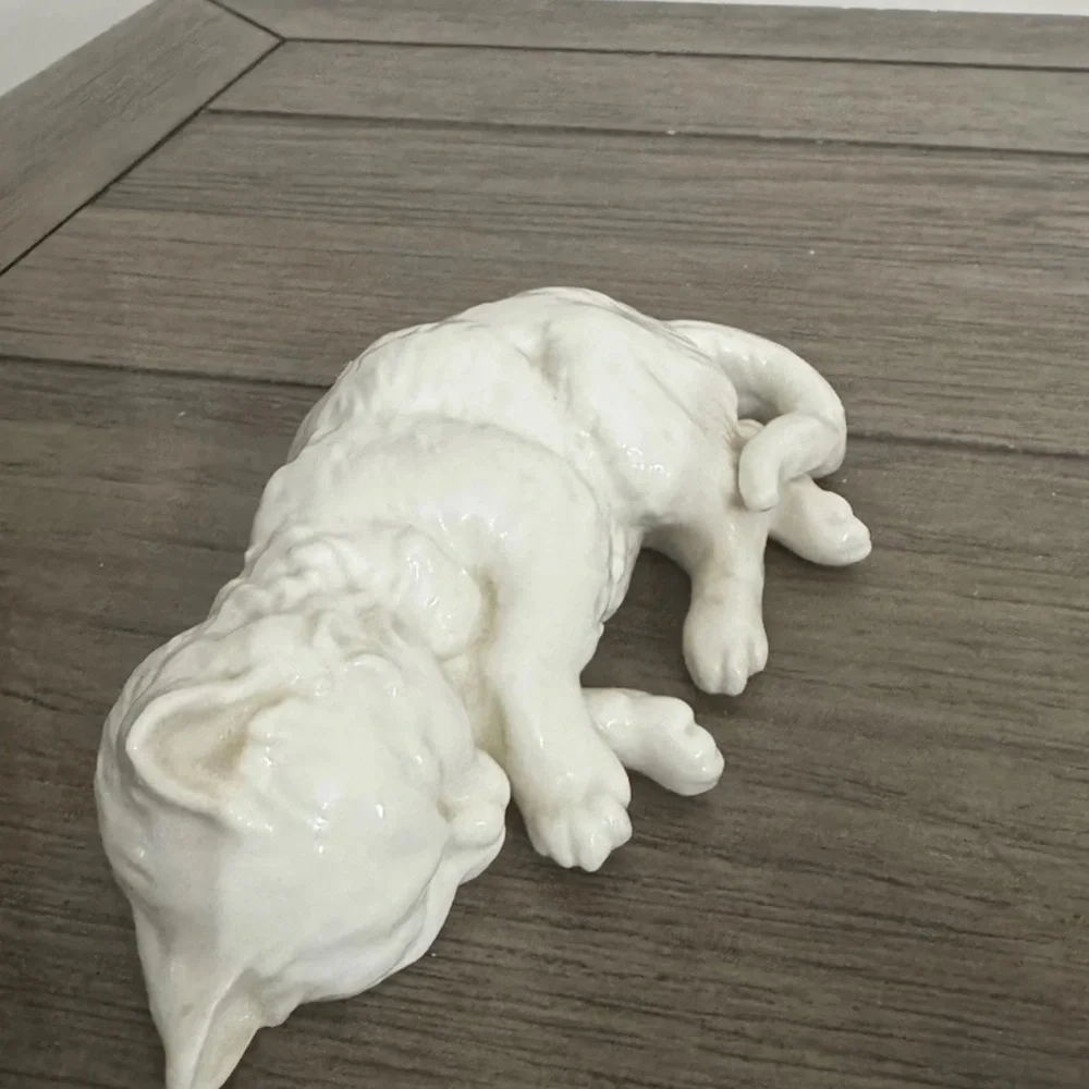 White Ceramic Sleeping Cat Figurine